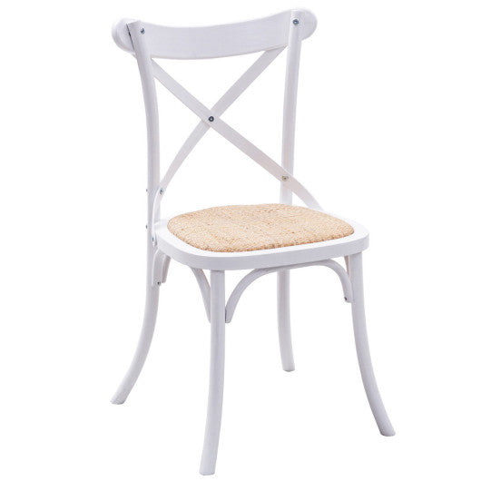 Costway Set of 2 White Cross Back Solid Wood Rattan Seat Dining Chair