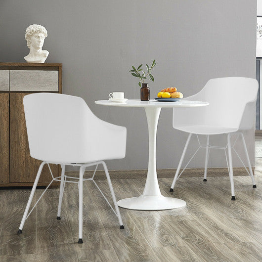 Costway Set of 2 White Metal Frame Modern Molded Shell Plastic Dining Chair