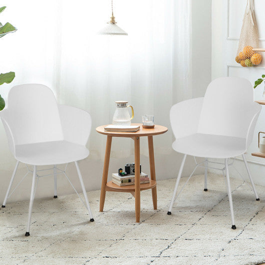 Costway Set of 2 White Metal Frame Modern Petal-Shape Plastic Dining Chairs