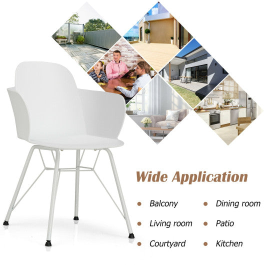 Costway Set of 2 White Metal Frame Modern Petal-Shape Plastic Dining Chairs