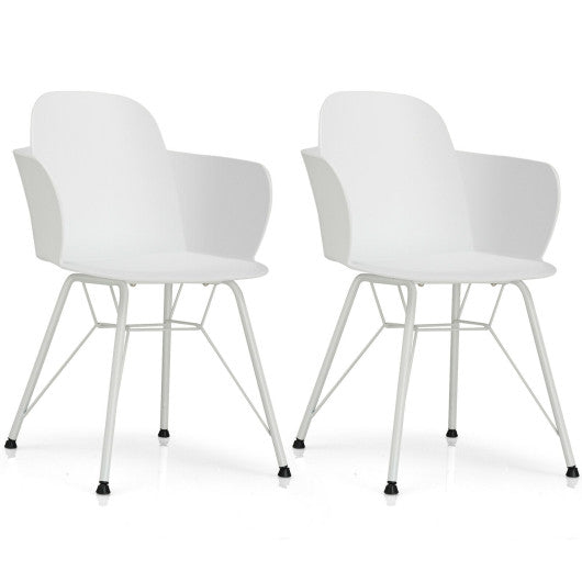 Costway Set of 2 White Metal Frame Modern Petal-Shape Plastic Dining Chairs