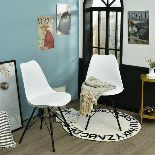 Costway Set of 2 White Mid Century Modern Side Chairs with PU Seat