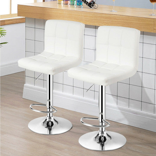 Costway Set of 2 White Square Swivel Adjustable PU Leather Bar Stools with Back and Footrest