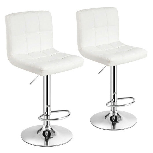 Costway Set of 2 White Square Swivel Adjustable PU Leather Bar Stools with Back and Footrest