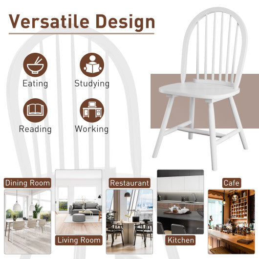 Costway Set of 2 White Vintage Windsor Wood Chair with Spindle Back for Dining Room