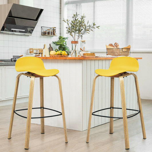 Costway Set of 2 Yellow Modern Barstools Pub Chairs with Low Back and Metal Legs