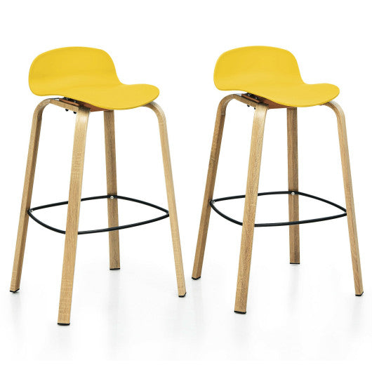Costway Set of 2 Yellow Modern Barstools Pub Chairs with Low Back and Metal Legs