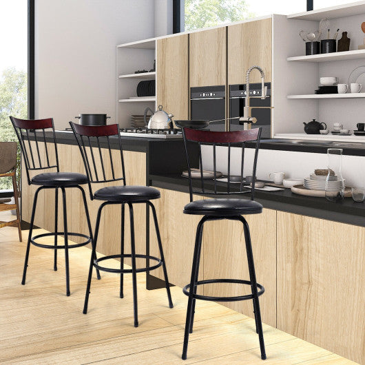 Costway Set of 3 Steel Frame PU Leather Swivel Bar Stools
