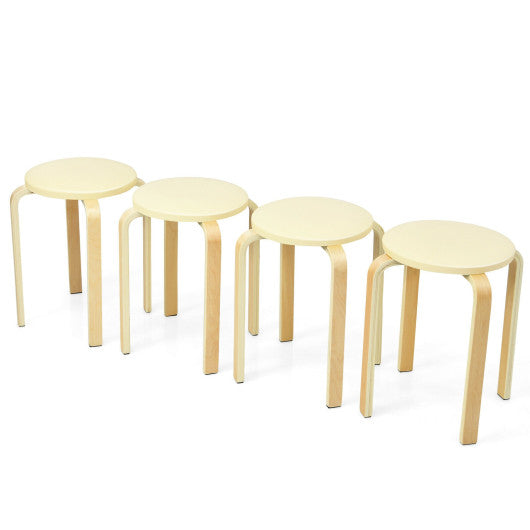 Costway Set of 4 Beige Bentwood Round Stool Stackable Dining Chairs with Padded Seat