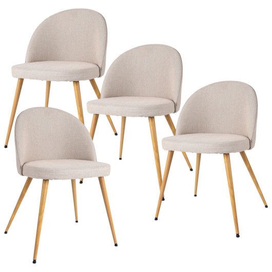 Costway Set of 4 Beige Fabric Cushion Seat Accent Arm Dining Chairs