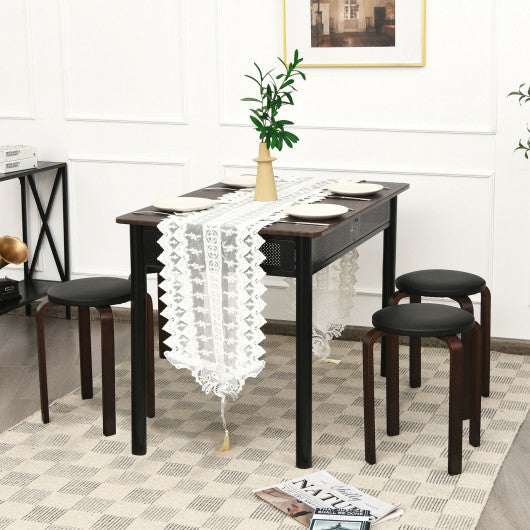 Costway Set of 4 Black Bentwood Round Stool Stackable Dining Chairs with Padded Seat