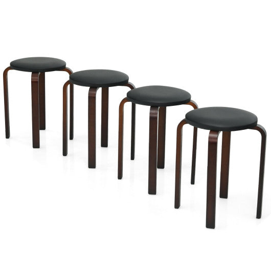 Costway Set of 4 Black Bentwood Round Stool Stackable Dining Chairs with Padded Seat