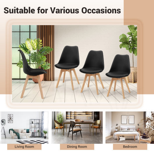Costway Set of 4 Black Dining Chairs Mid-Century Modern Shell PU Seat with Wooden Legs