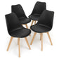 Costway Set of 4 Black Dining Chairs Mid-Century Modern Shell PU Seat with Wooden Legs