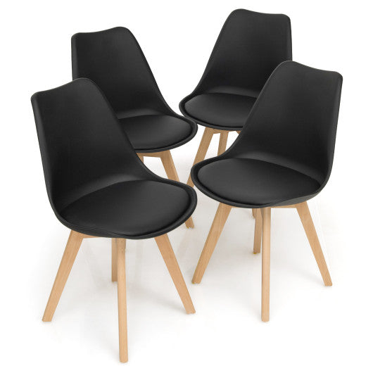 Costway Set of 4 Black Dining Chairs Mid-Century Modern Shell PU Seat with Wooden Legs