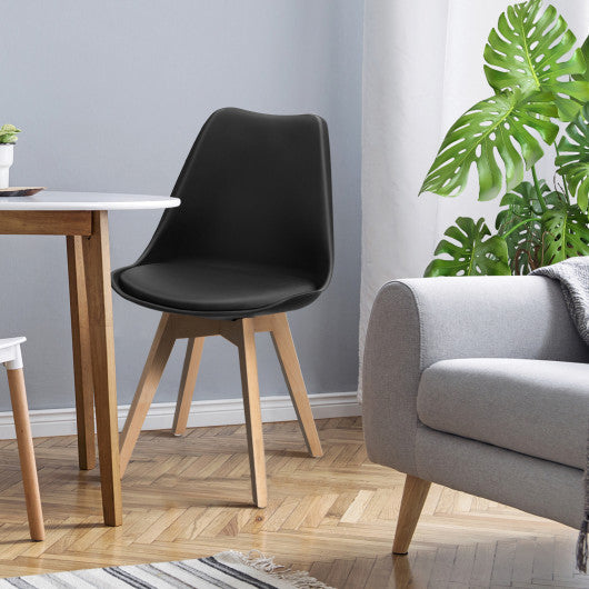 Costway Set of 4 Black Dining Chairs Mid-Century Modern Shell PU Seat with Wooden Legs