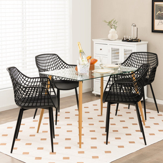 Costway Set of 4 Black Heavy Duty Modern Dining Chair with Airy Hollow Backrest