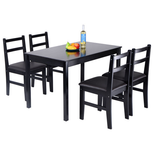 Costway Set of 4 Black Wood Dining Side Chairs with Padded Seat