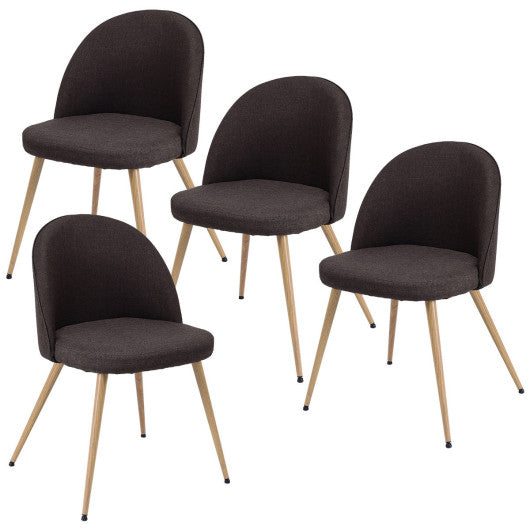 Costway Set of 4 Brown Fabric Cushion Seat Accent Arm Dining Chairs