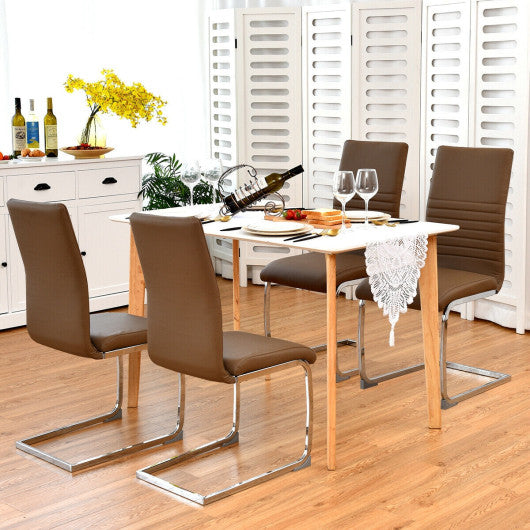 Costway Set of 4 Coffee Kitchen Dining PU Leather Chair