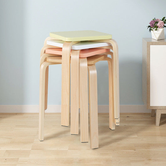 Costway Set of 4 Colorful Square Stools with Anti-slip Felt Mats