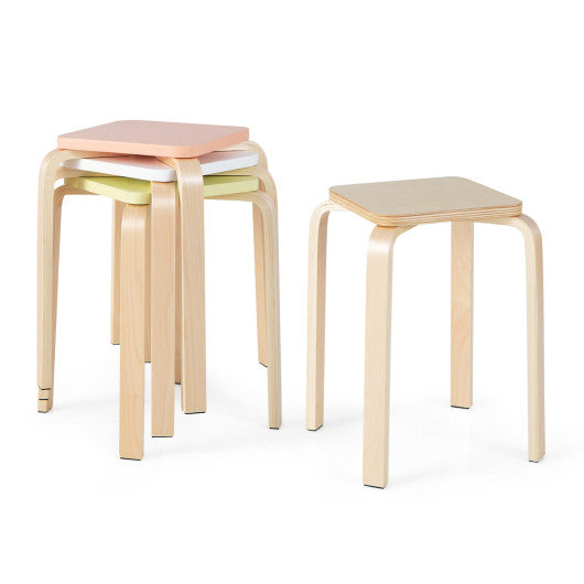 Costway Set of 4 Colorful Square Stools with Anti-slip Felt Mats