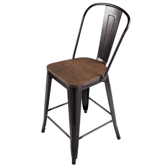 Costway Set of 4 Cooper Industrial Metal Counter Stool Dining Chairs with Removable Backrests