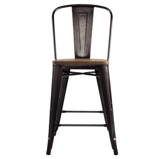 Costway Set of 4 Cooper Industrial Metal Counter Stool Dining Chairs with Removable Backrests
