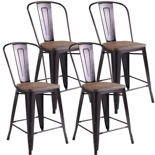 Costway Set of 4 Cooper Industrial Metal Counter Stool Dining Chairs with Removable Backrests