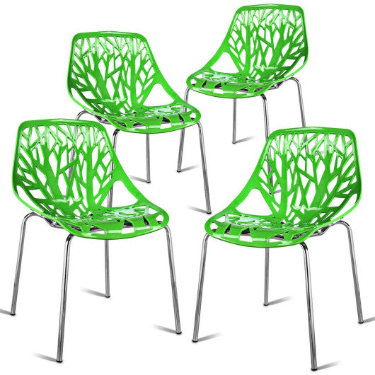 Costway Set of 4 Green Dining Birch Sapling Accent Armless Chairs