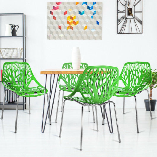 Costway Set of 4 Green Dining Birch Sapling Accent Armless Chairs