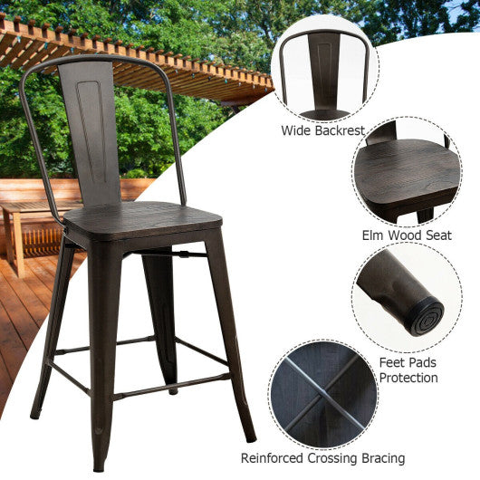 Costway Set of 4 Industrial Metal Counter Stool Dining Chairs with Removable Backrests - Gun