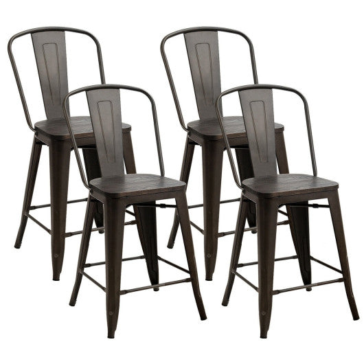 Costway Set of 4 Industrial Metal Counter Stool Dining Chairs with Removable Backrests - Gun
