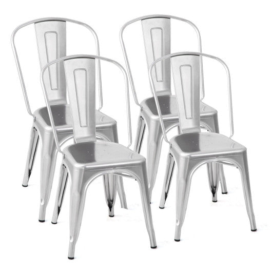 Costway Set of 4 Silver Tolix Style Dining Chair Stackable Bistro Chair