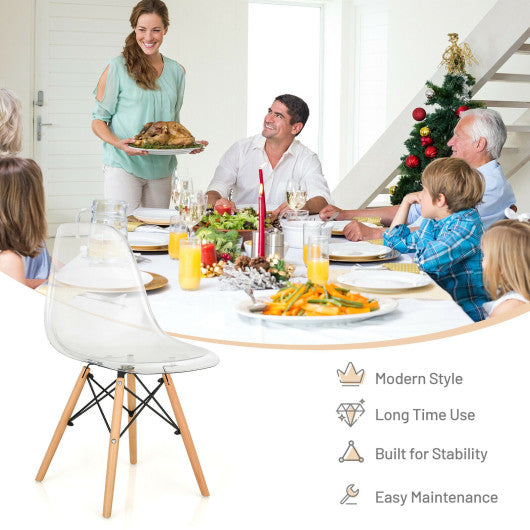 Costway Set of 4 Transparent Dining Chairs Modern Plastic Shell Side Chair with Clear Seat and Wood Legs