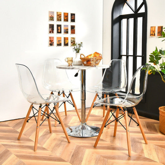 Costway Set of 4 Transparent Dining Chairs Modern Plastic Shell Side Chair with Clear Seat and Wood Legs