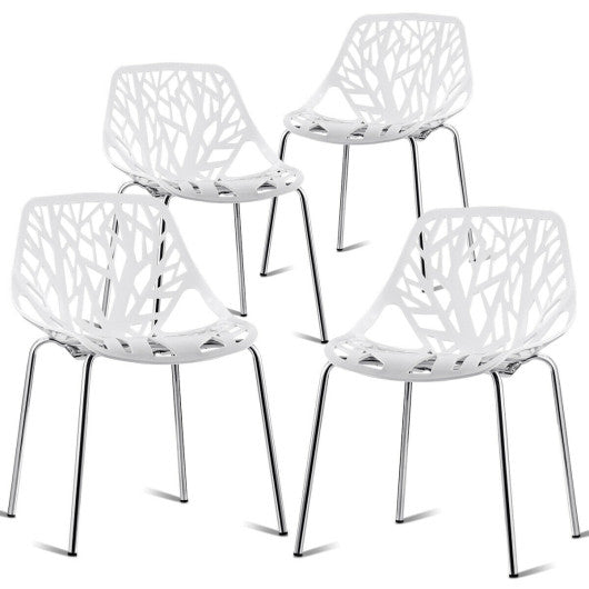 Costway Set of 4 White Dining Birch Sapling Accent Armless Chairs