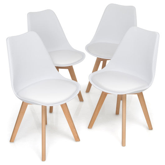 Costway Set of 4 White Dining Chairs Mid-Century Modern Shell PU Seat with Wooden Legs