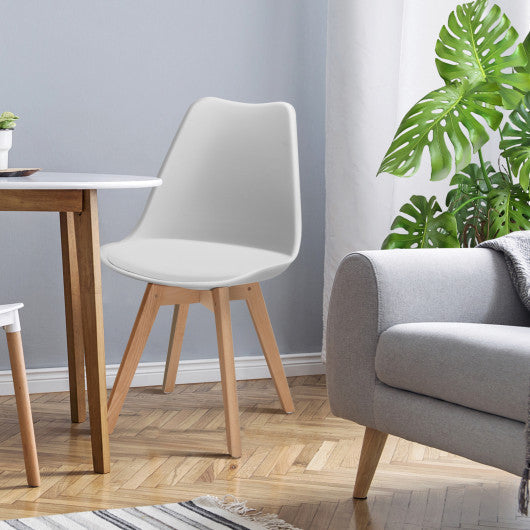 Costway Set of 4 White Dining Chairs Mid-Century Modern Shell PU Seat with Wooden Legs