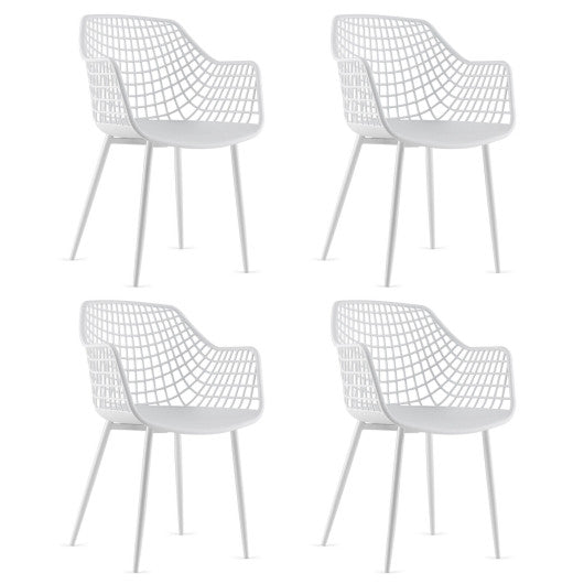 Costway Set of 4 White Heavy Duty Modern Dining Chair with Airy Hollow Backrest