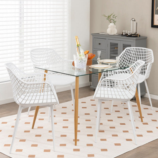Costway Set of 4 White Heavy Duty Modern Dining Chair with Airy Hollow Backrest