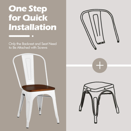 Costway Set of 4 White Tolix Style Metal Dining Wood Seat