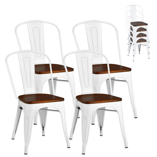 Costway Set of 4 White Tolix Style Metal Dining Wood Seat