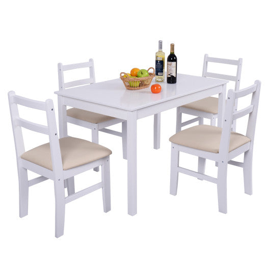 Costway Set of 4 White Wood Dining Side Chairs with Padded Seat