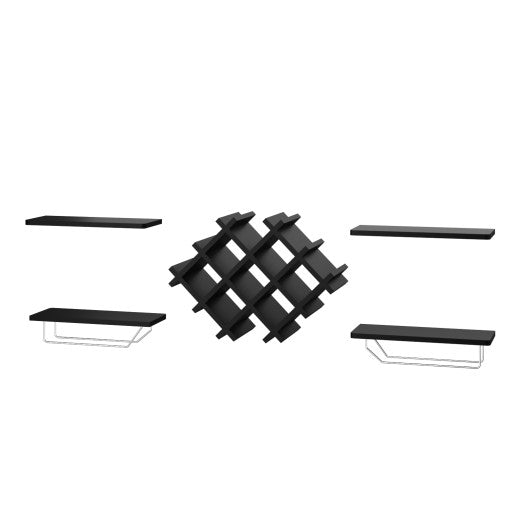 Costway Set of 5 Black Wall Mount Wine Rack Set with Storage Shelves