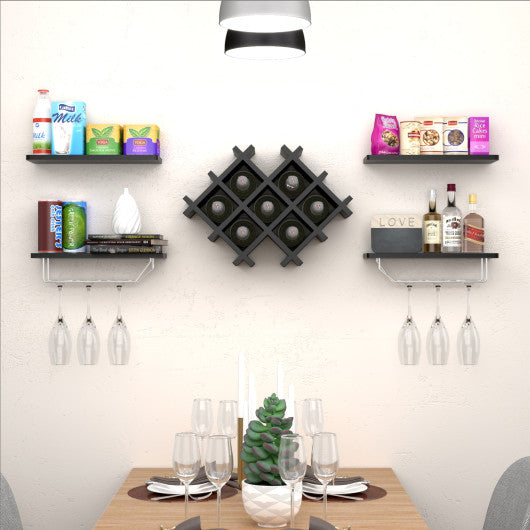 Costway Set of 5 Black Wall Mount Wine Rack Set with Storage Shelves