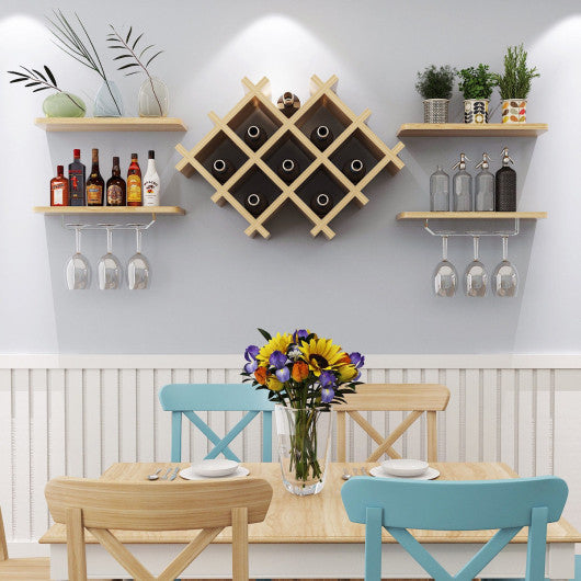 Costway Set of 5 Natural Wall Mount Wine Rack Set w/ Storage Shelves
