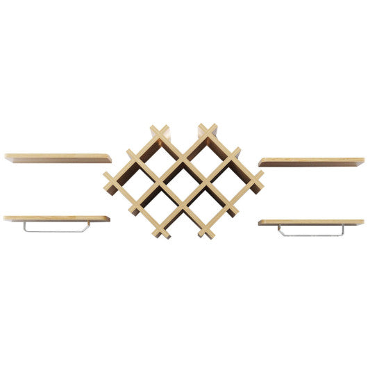 Costway Set of 5 Natural Wall Mount Wine Rack Set w/ Storage Shelves