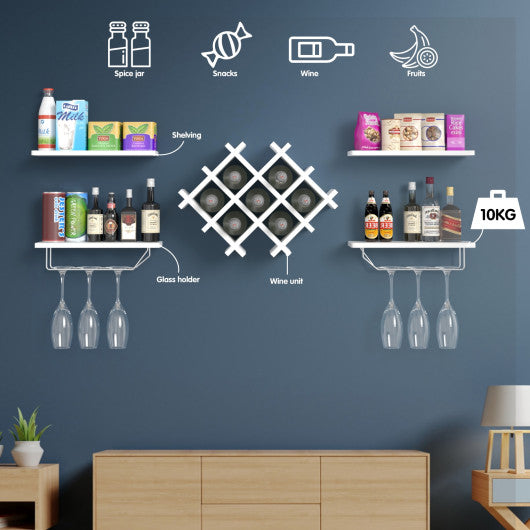 Costway Set of 5 White Wall Mount Wine Rack Set w/ Storage Shelves