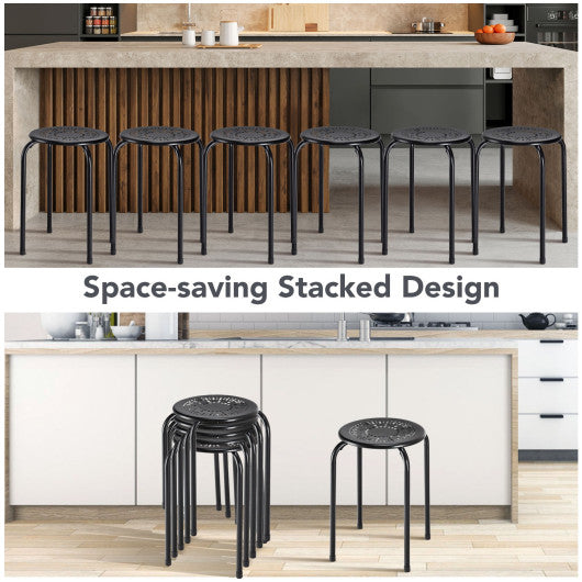 Costway Set of 6 Black Stackable Multifunctional Daisy Design Backless Round Metal Stool Set